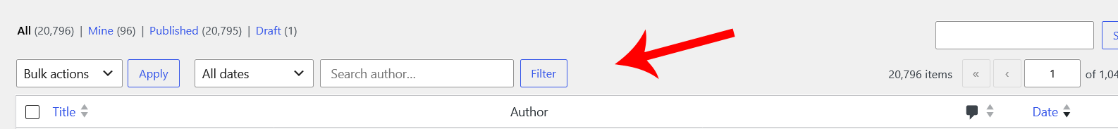 Author filter dropdown